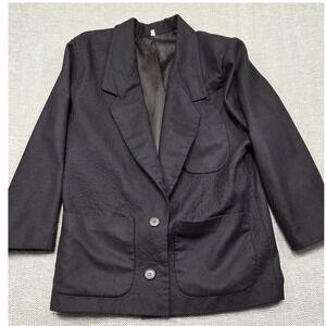Christie Brinkley Vintage Black Two‎ Button Patch Pocket Lined Blazer Jacket 12